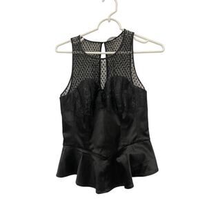 Guess Peplum Bustier Top Womens Size S Black Lace Trim Sleeveless Keyhole Back
